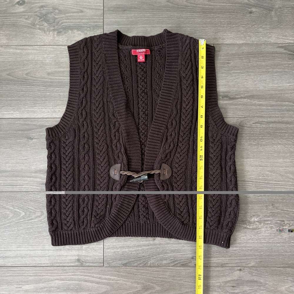 Chaps Cable Knit Cardigan Sweater Vest Brown Womens M Toggle Clasp - Picture 6 of 7